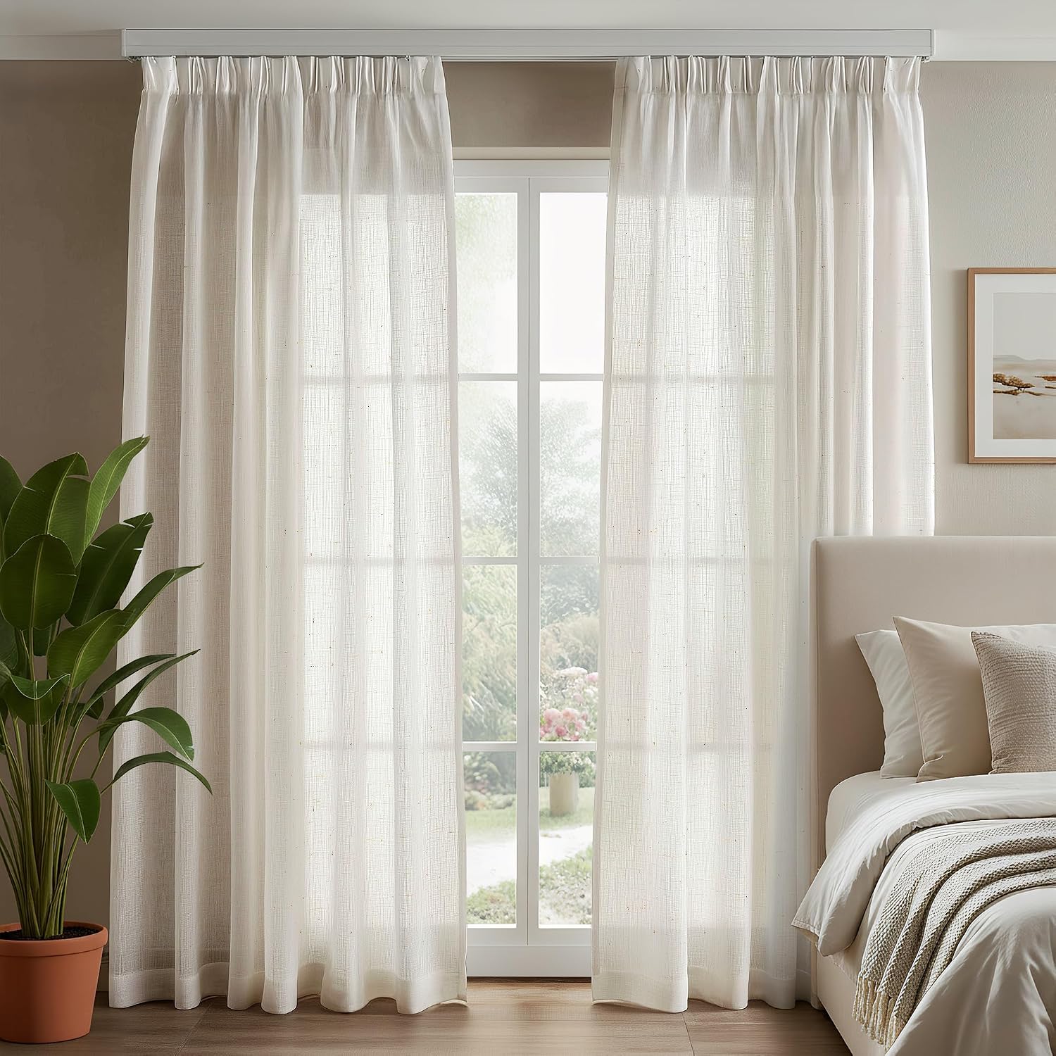 Detalle de Deconovo DECTK02152D-S143 voile gordijnen, linnenlook, lichtfilterend, 140 x 215 cm