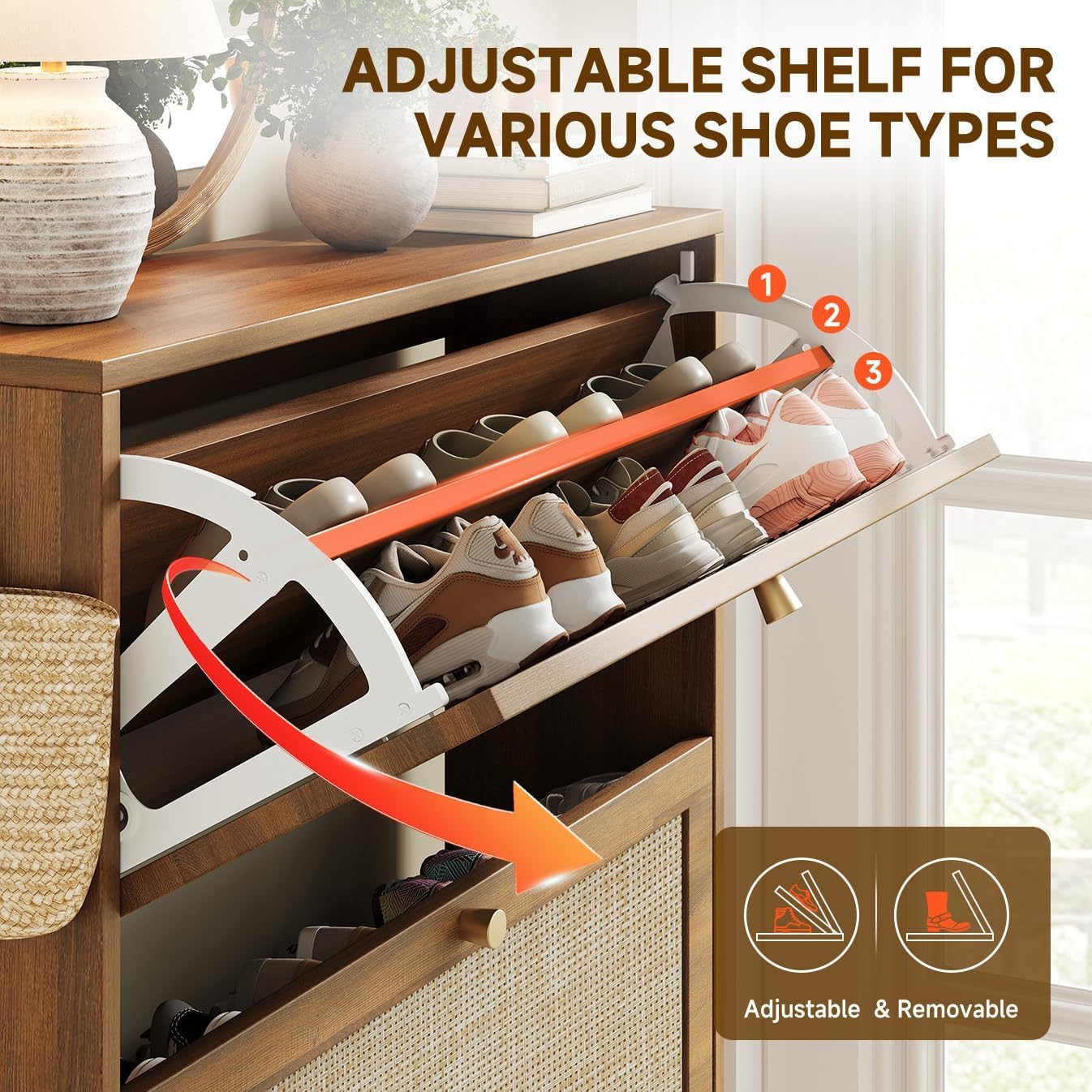 Thumbnail 4 de Nicetree Shoe Storage Cabinet with Rattan Doors