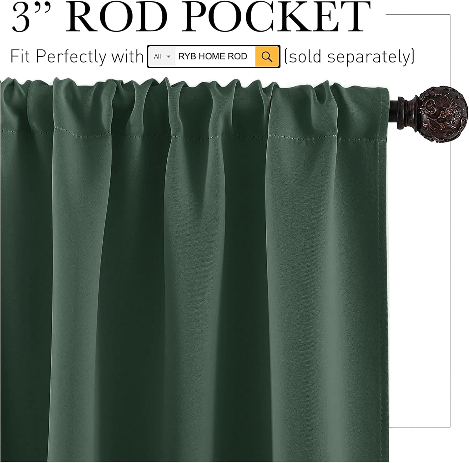 Detalle de RYB HOME Kitchen Blackout Curtains Over Sink (2 Panels, 29 x 36) in Dark Green