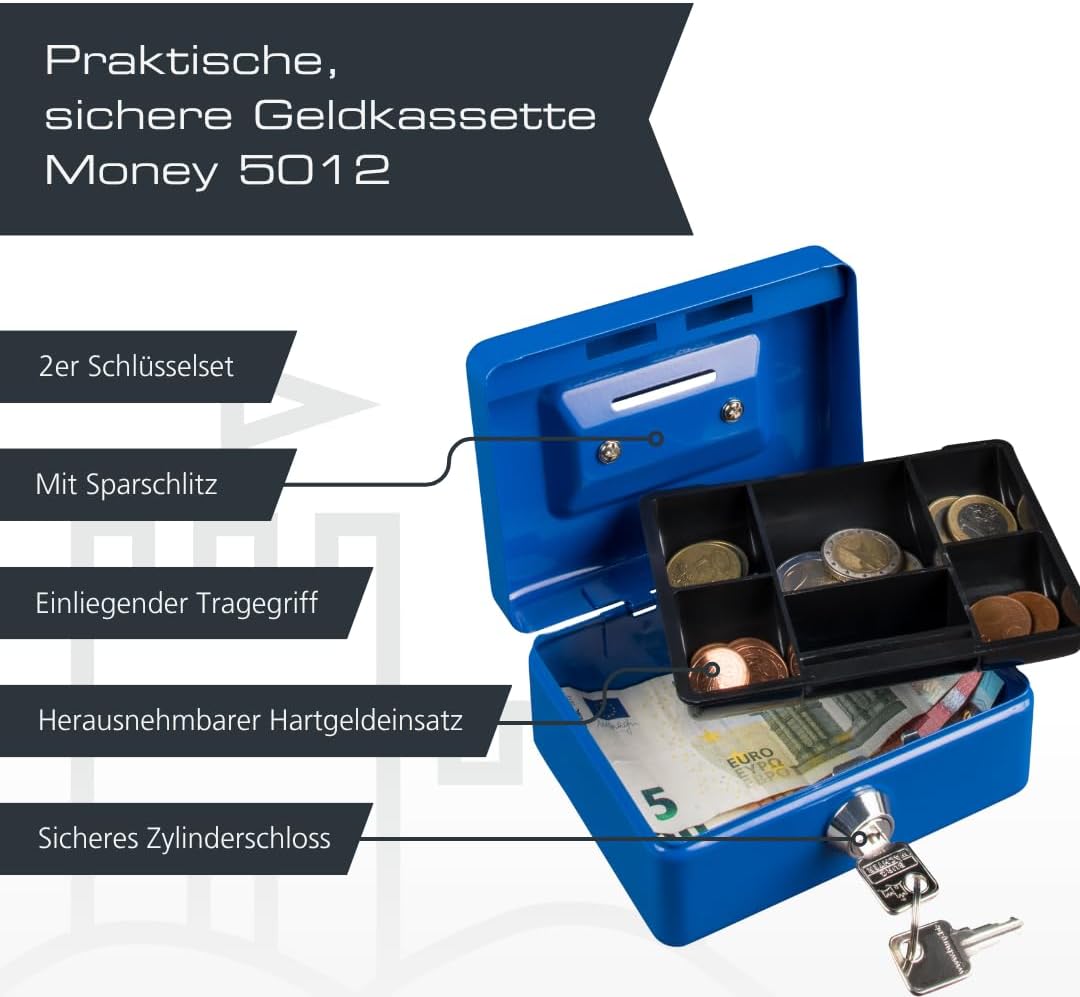 Thumbnail 1 de BURG-WÄCHTER Geldkassette Money 5012 abschließbar mit Schlüssel, Einwurfschlitz und Hartgeldeinsatz, blau