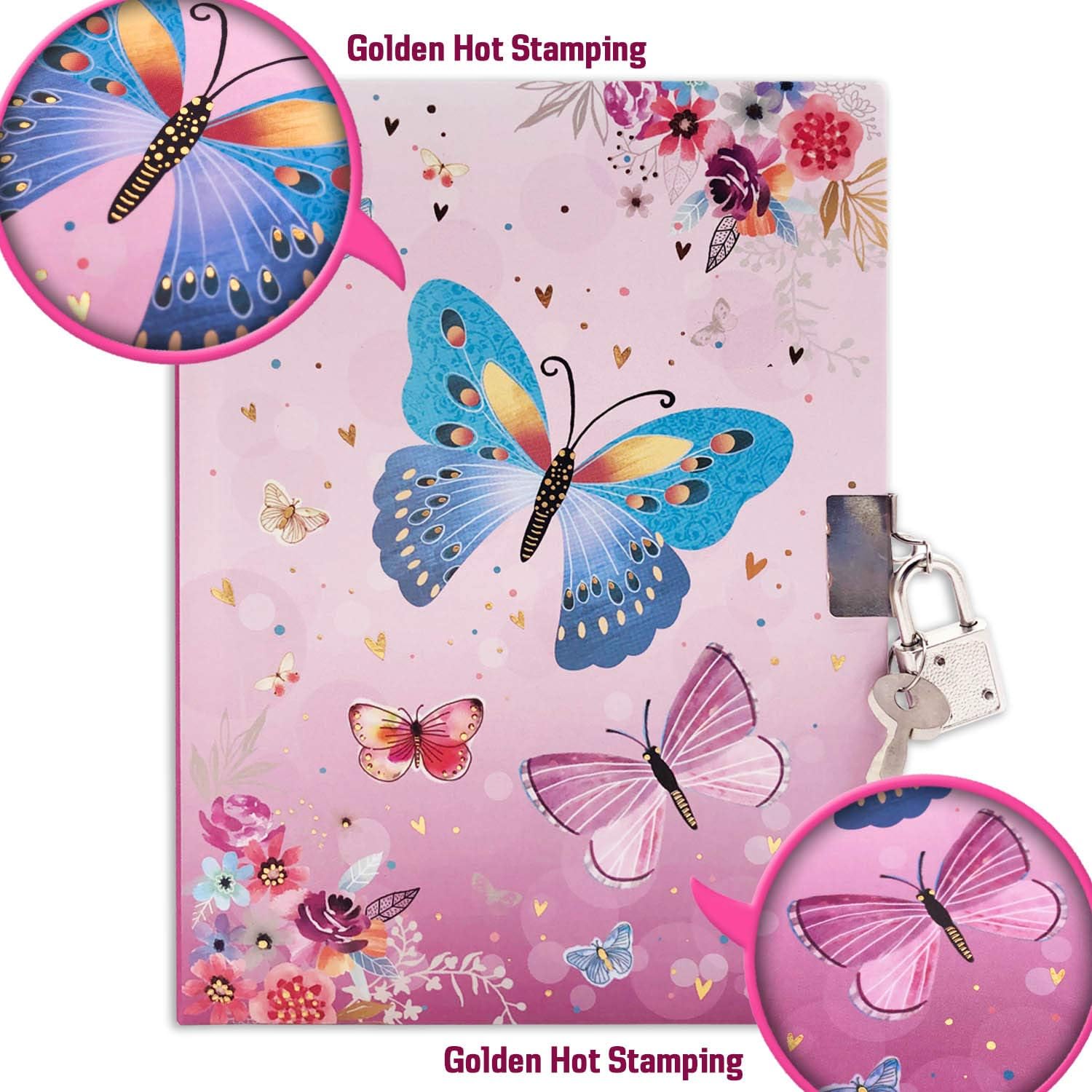 Thumbnail 6 de GINMLYDA Girls’ Butterfly Diary with Lock, 160 Lined Pages