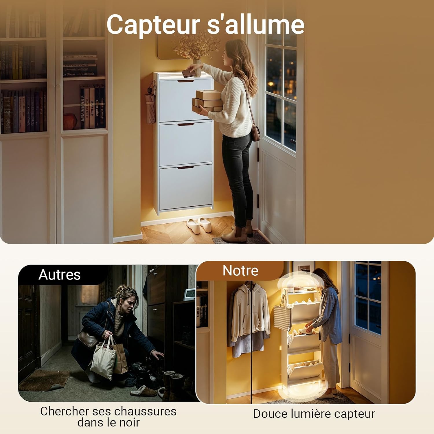 Thumbnail 6 de SoBuy FSR151-H-E-W — Meuble Chaussure Entree blanc avec LED, 50 x 19 x 131 cm