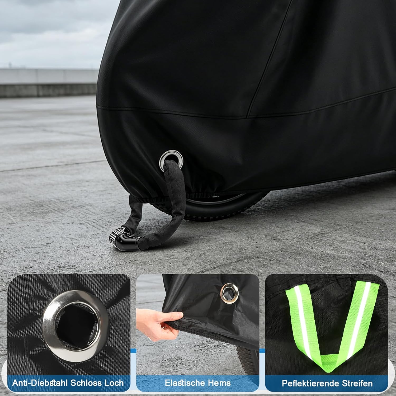 Detalle de VAINDE 2er Set Fahrradabdeckung 200 x 110 x 70 cm – wasserdicht, 210D Oxford, mit Schlossloch