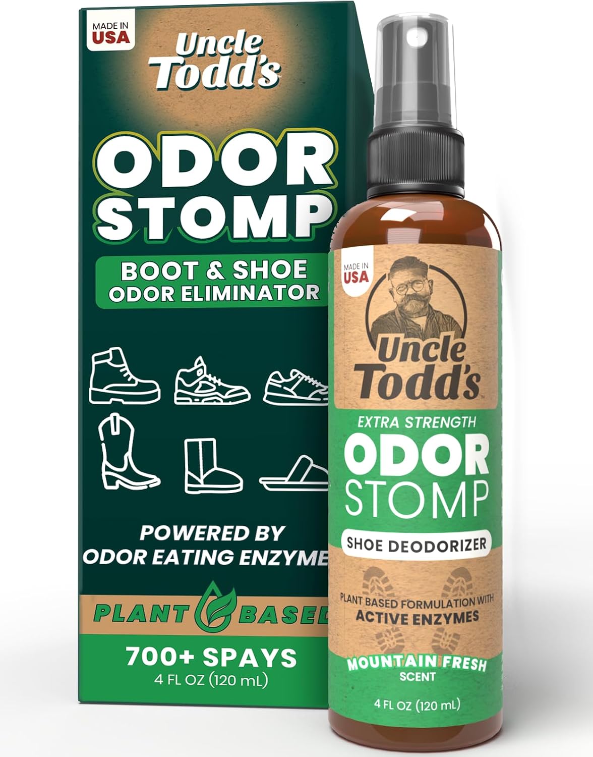 Detalle de Uncle Todd's Shoe Deodorizer Spray with Proven Enzyme Formula (Mountain Fresh)