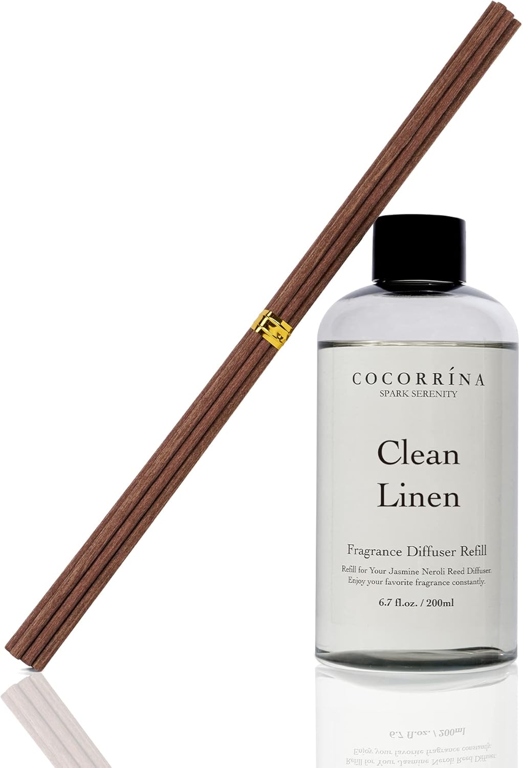 Thumbnail 1 de COCORRÍNA Raumduft Nachfüller 200 ml mit 8 Duftstäbchen Clean Linen (für Diffusor, Wohnzimmer, Schlafzimmer & Bad)