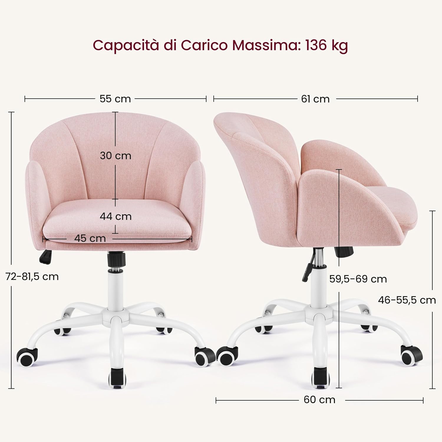 Thumbnail 2 de Yaheetech sedia ufficio/poltroncina reclinabile con ruote in tessuto traspirante, altezza regolabile fino a 136 kg (modello rosso)
