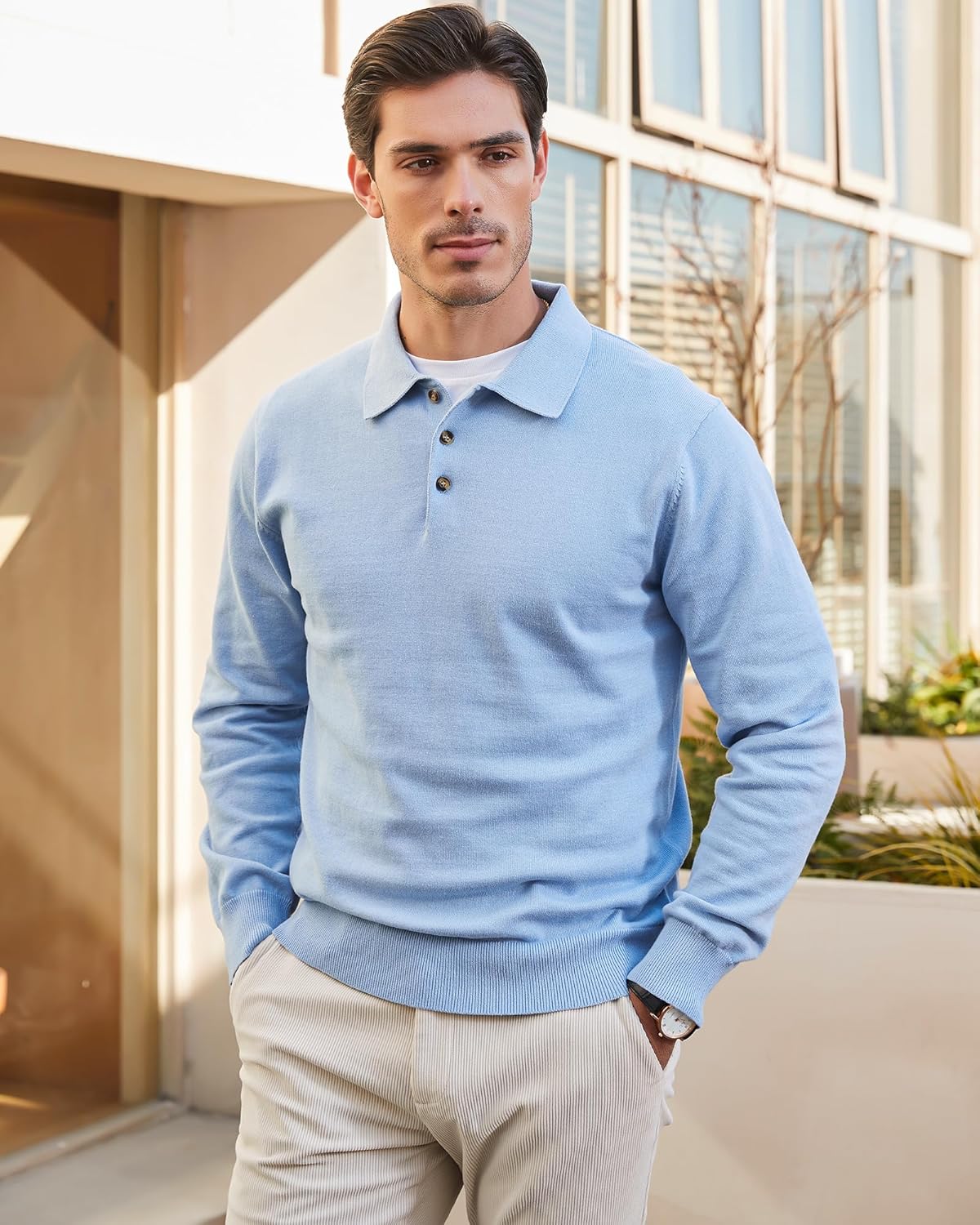Detalle de Kallspin 100% Cotton Knit Polo Jumper, Long Sleeve – Regular Fit