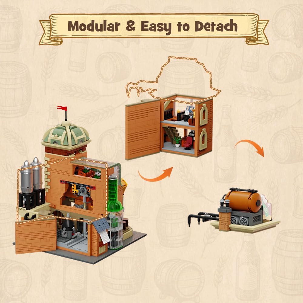 Detalle de PANTASY Craft Beer Brewery Building Set for Adults – Vintage Microbrewery Model with Modular Architecture