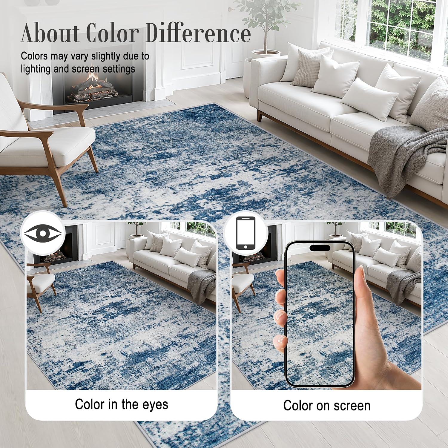 Thumbnail 5 de Round 8-Ft Washable Abstract Area Rug – Blue for Living Room