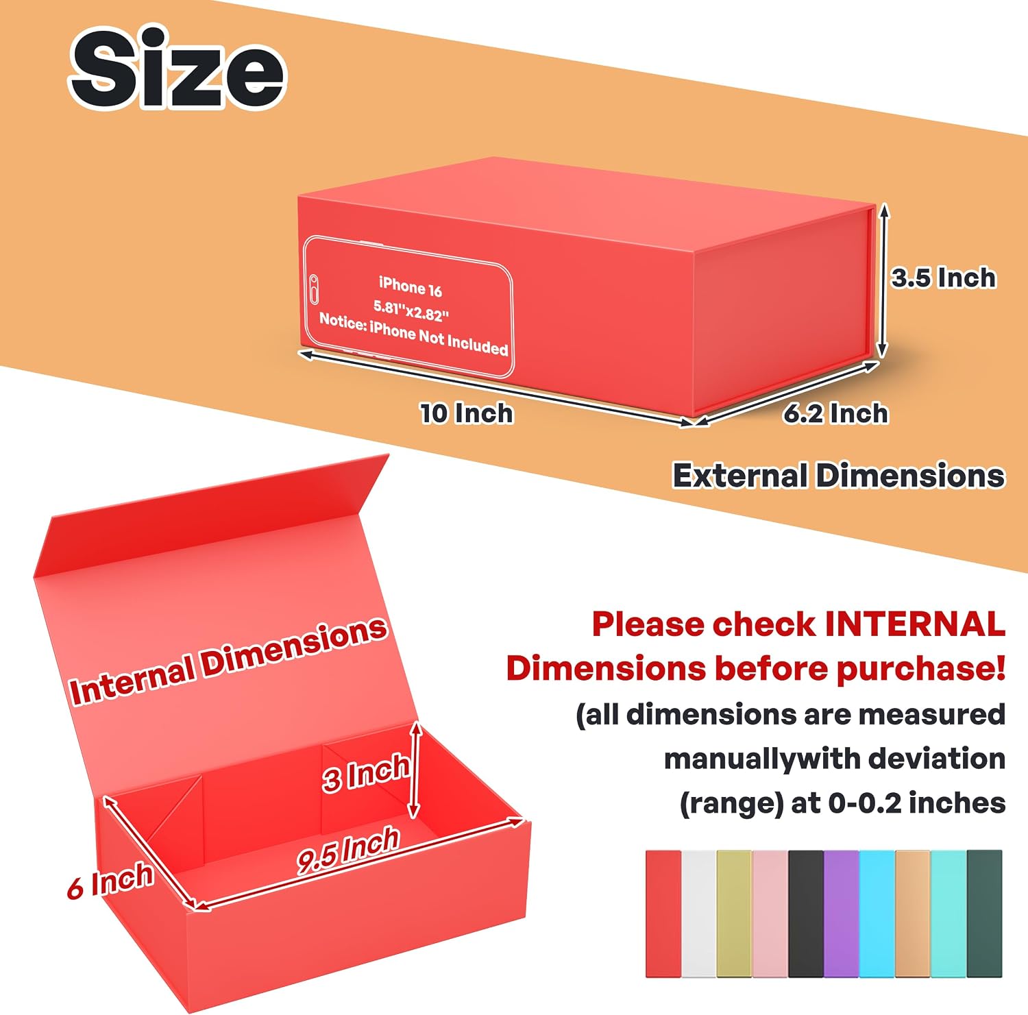 Detalle de RYDDOY Red Magnetic Gift Box, 9.5 x 6 x 3-Inch Interior, Collapsible Cardboard