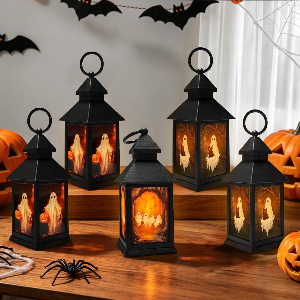 Detalle 1 de Bseical-1017 Halloweenlantaarns, set van 3 met led-kaars en ophangoog
