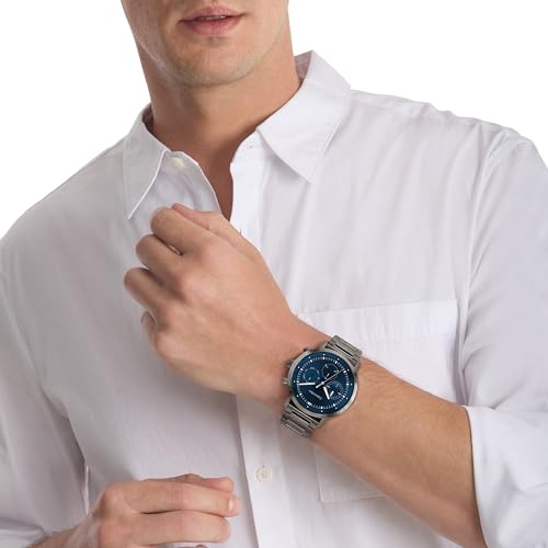 Detalle de Calvin Klein Reloj Analógico de Cuarzo Multifunción para Hombre, Colección Gauge, esfera azul y pulsera de acero inoxidable