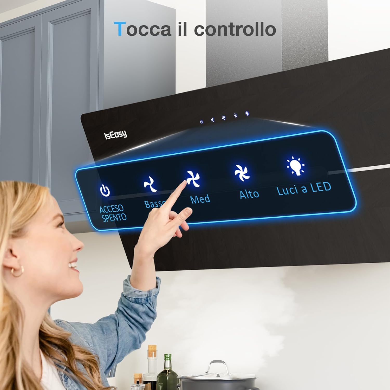 Thumbnail 2 de IsEasy cappa aspirante 90 cm con scarico/ricircolo, touch e 578 m³/h