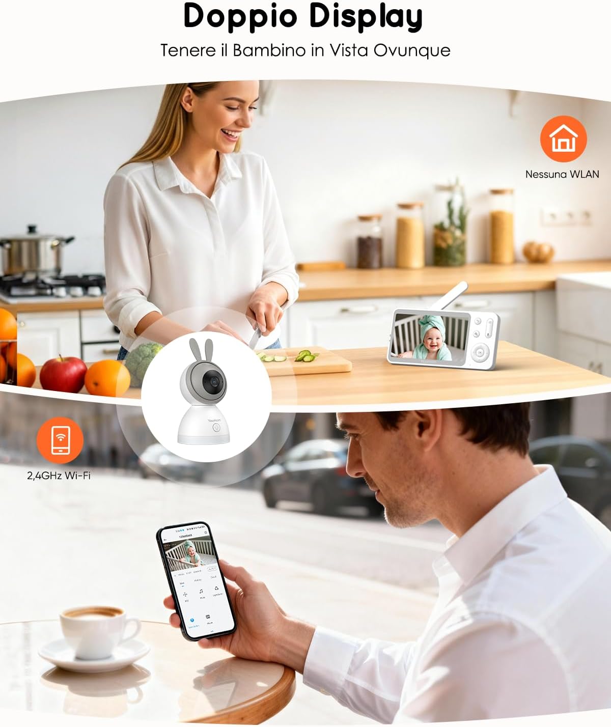 Thumbnail 2 de YESIMOM Baby Monitor versione aggiornata 2K con schermo IPS da 5" e controllo app, PTZ 360°