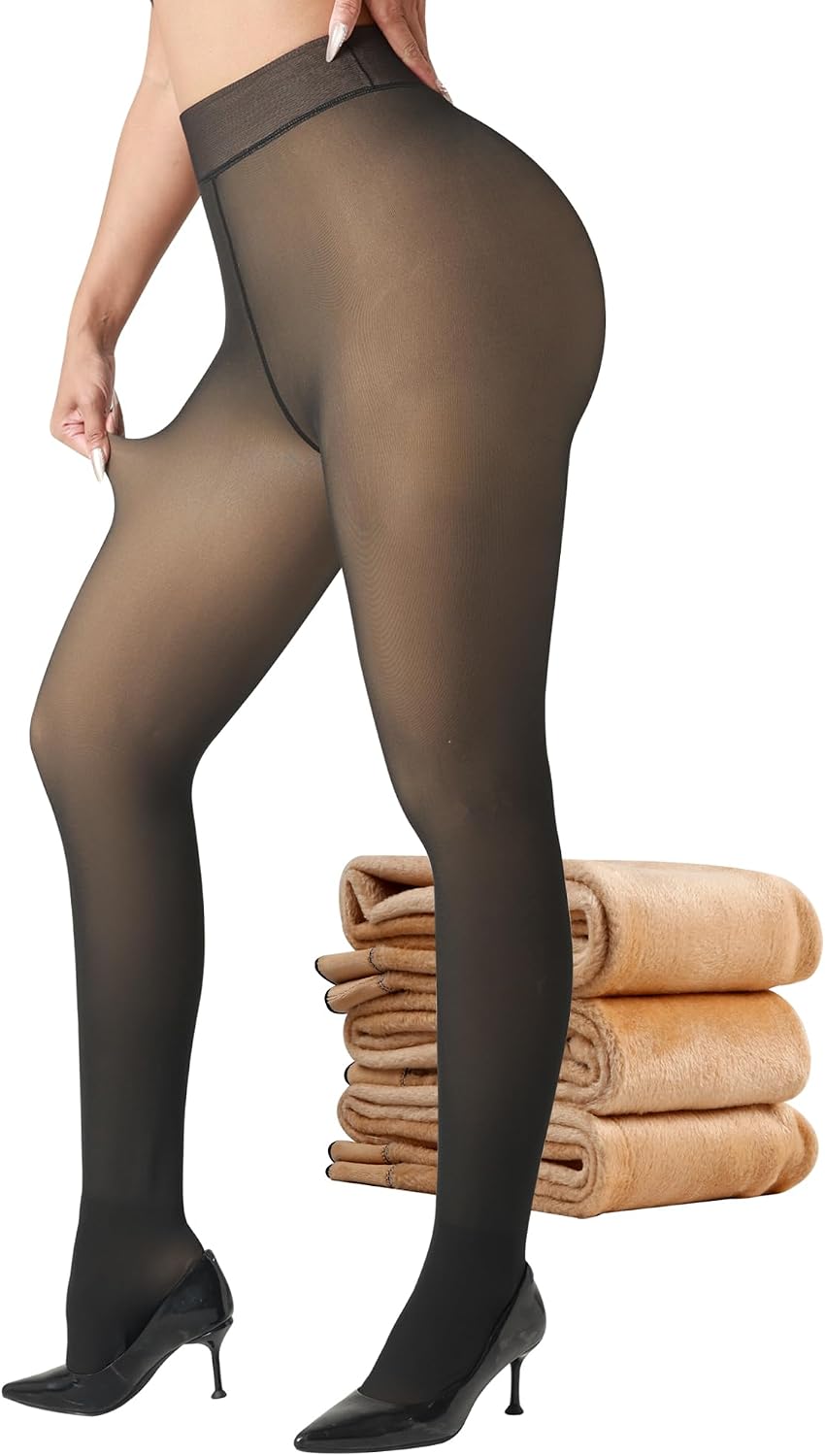 Detalle de ATHVOTAR Fleece-Lined Winter Tights for Women, High-Waisted Thermal Pantyhose