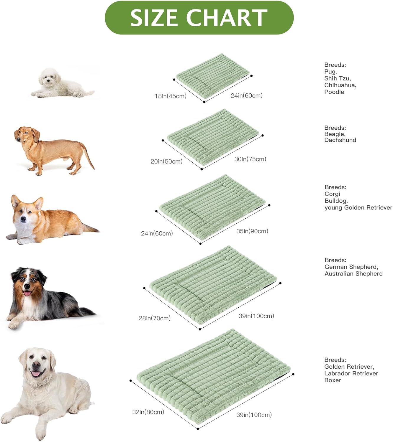 Thumbnail 6 de BVAGSS Dog Bed Washable Crate Mattress – 100x80cm Memory Foam Calming Pad in Green