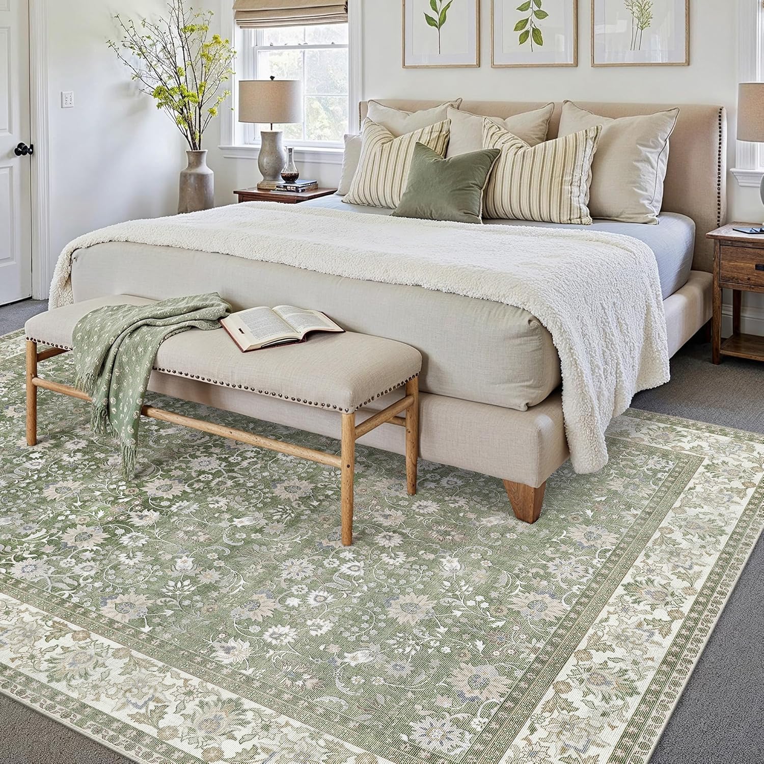 Thumbnail 4 de PureCozy Green 160x230cm Large Area Rug – Vintage Soft, Non-Slip, Machine Washable