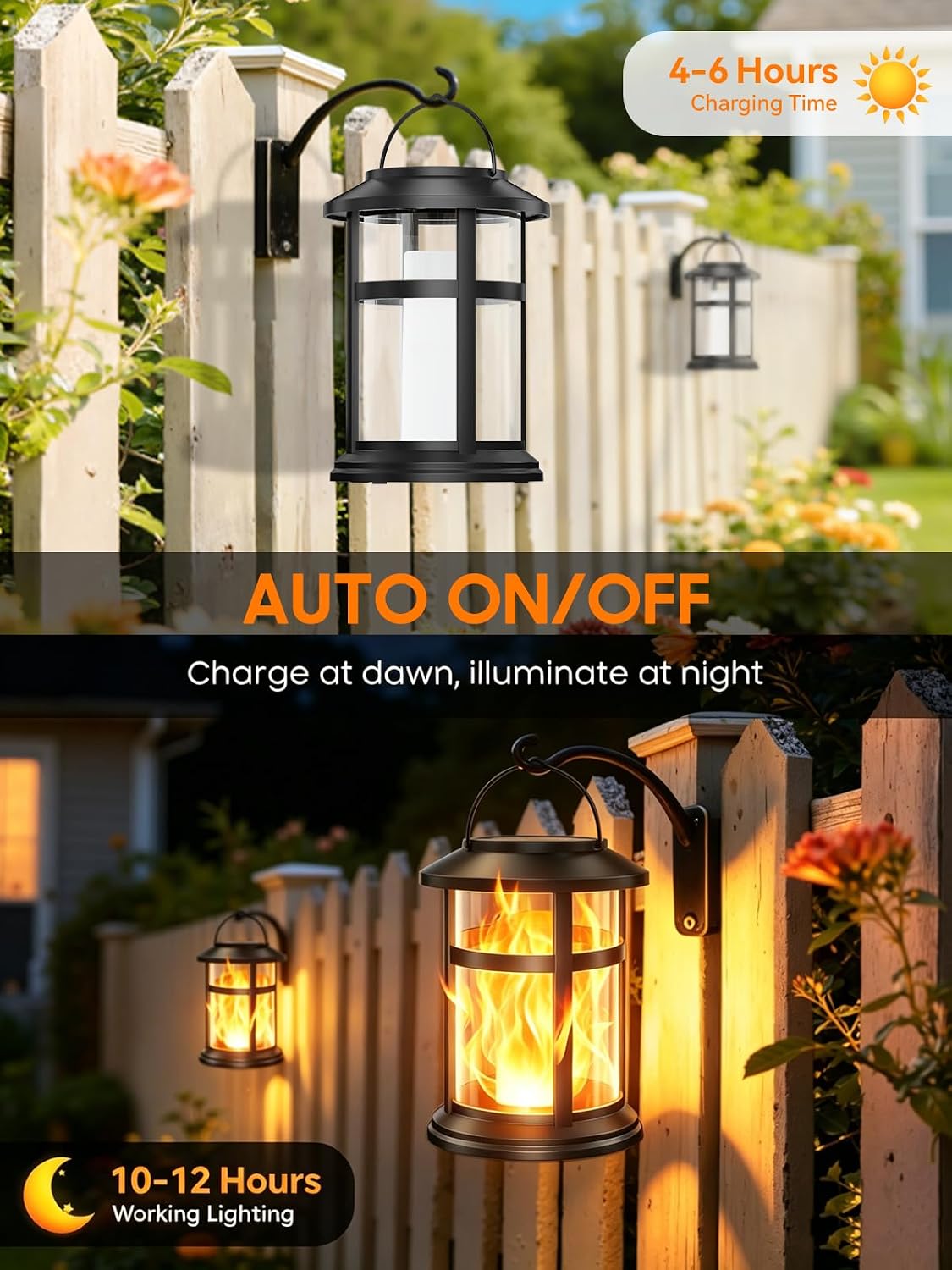 Detalle de GEARLITE Solar Lights Outdoor Garden 2-Pack, IP65 Waterproof Flickering Flame Lanterns