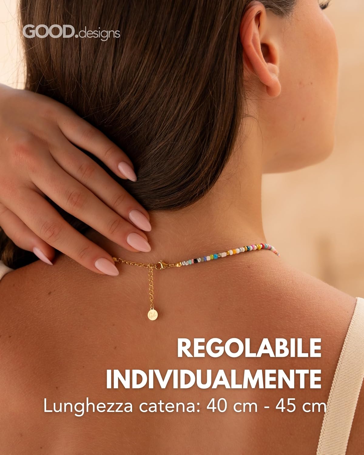 Thumbnail 3 de GD GOOD.designs Collana di perline colorate con iniziale in acciaio inox placcato oro 18K – regolabile 40–45 cm