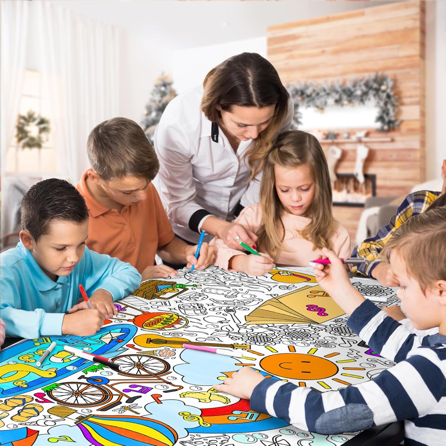 Detalle de Gatherfun Giant Coloring Poster for Classroom (31.5 x 72) — Summer Table Cover & Wall Banner