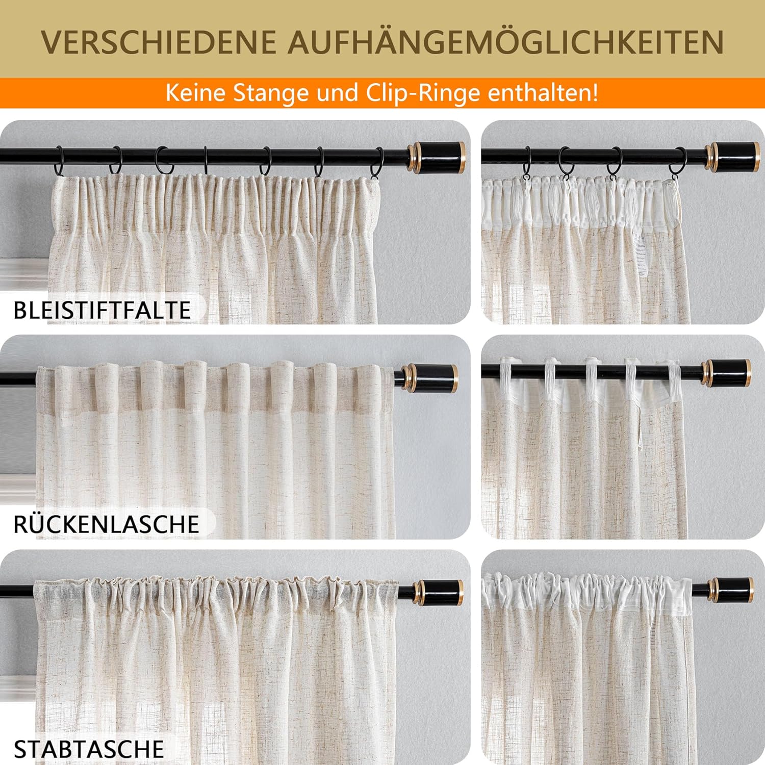 Thumbnail 4 de MYSKY HOME Extra breite Leinen-Vorhänge mit Kräuselband, halbtransparentes Set (1er Set)