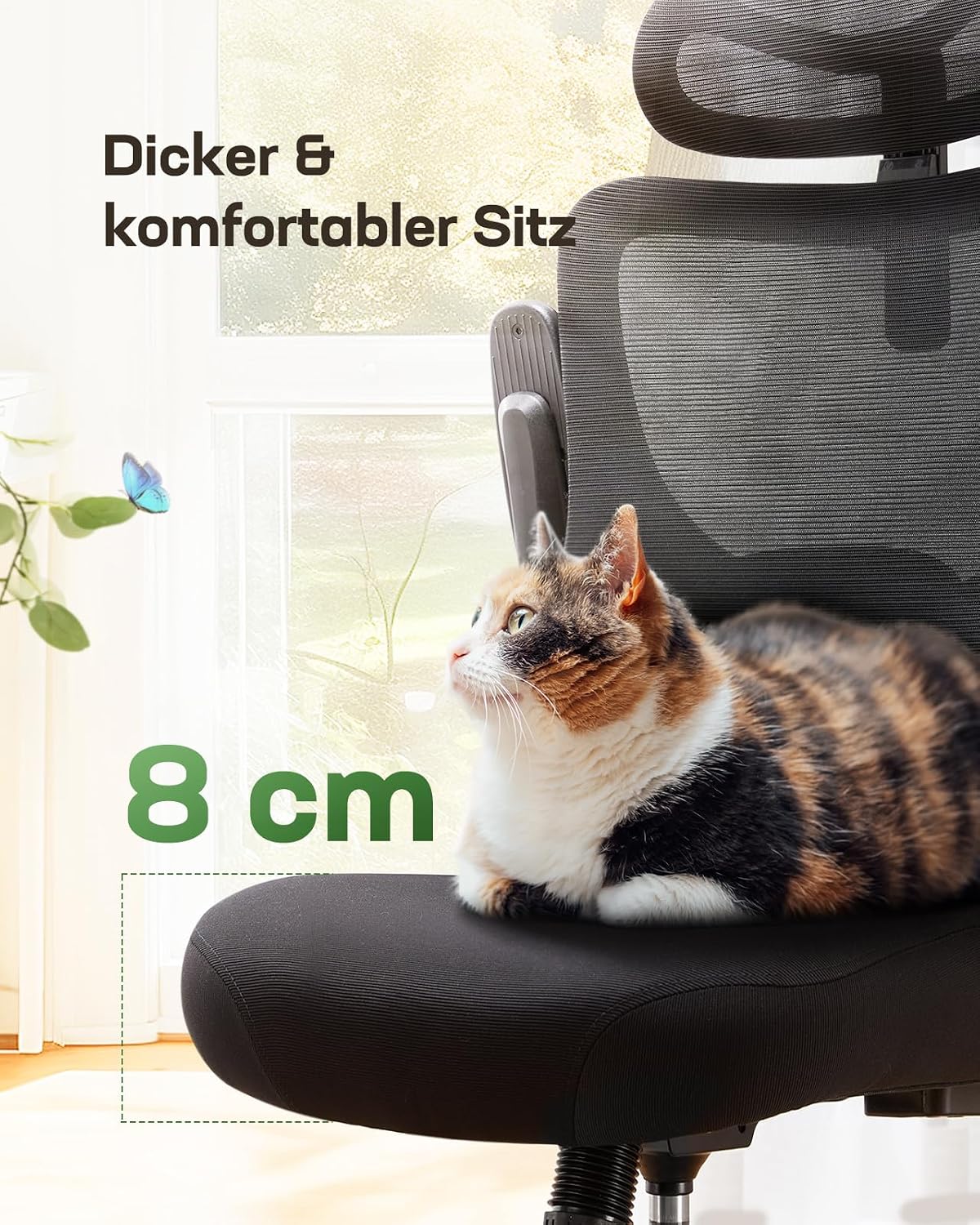 Detalle de Marsail Bürostuhl Ergonomisch – 2D Kopfstütze, 2D-Lendenwirbelstütze, 3D-Armlehnen und 8 cm Sitzkissen