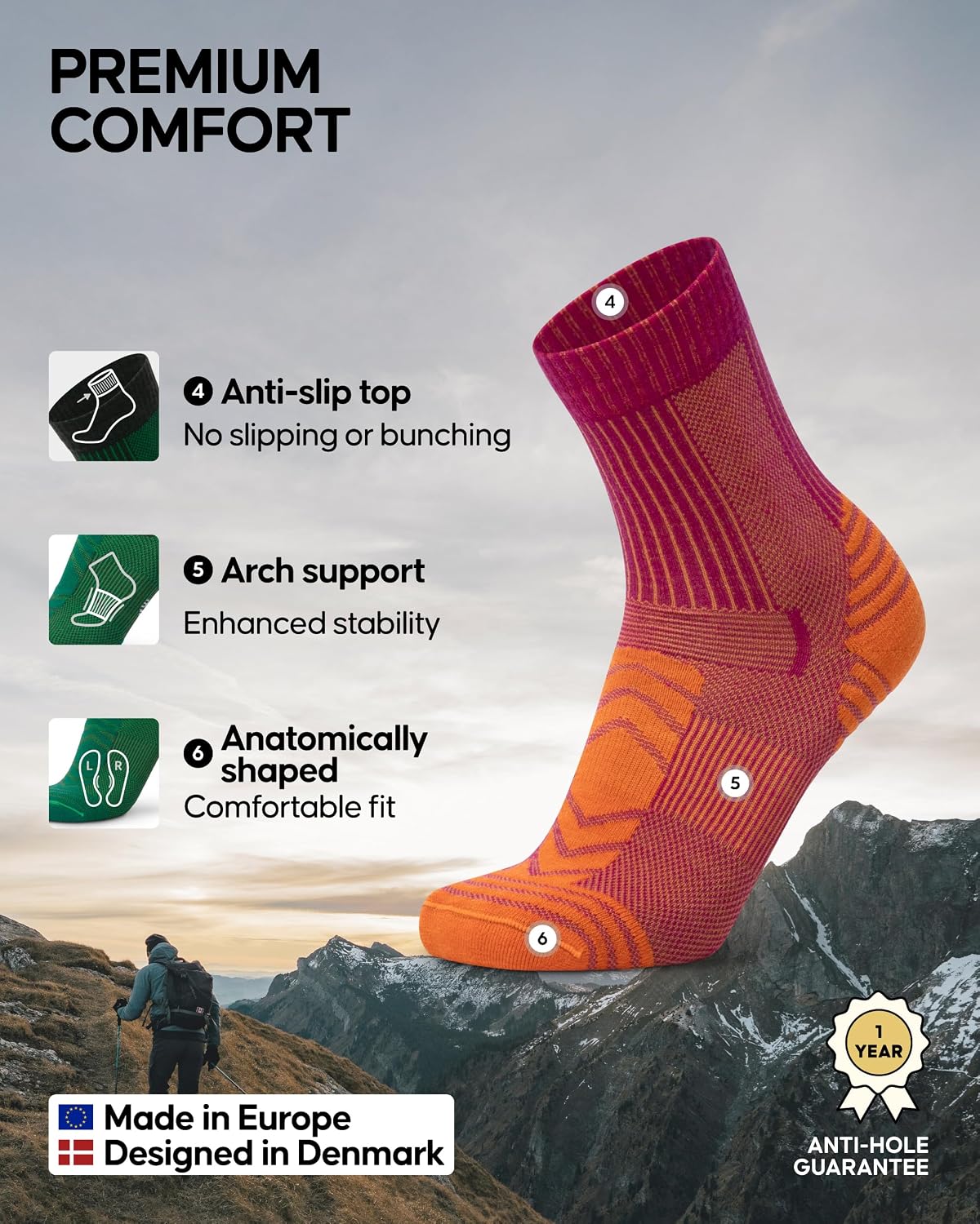 Detalle de Danish Endurance hiking socks 3 or 5 pack
