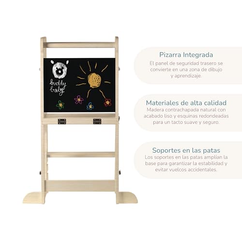Thumbnail 5 de Buddy Baby Xperimenta: torre de aprendizaje Montessori de madera maciza (2 en 1) con escritorio y taburete