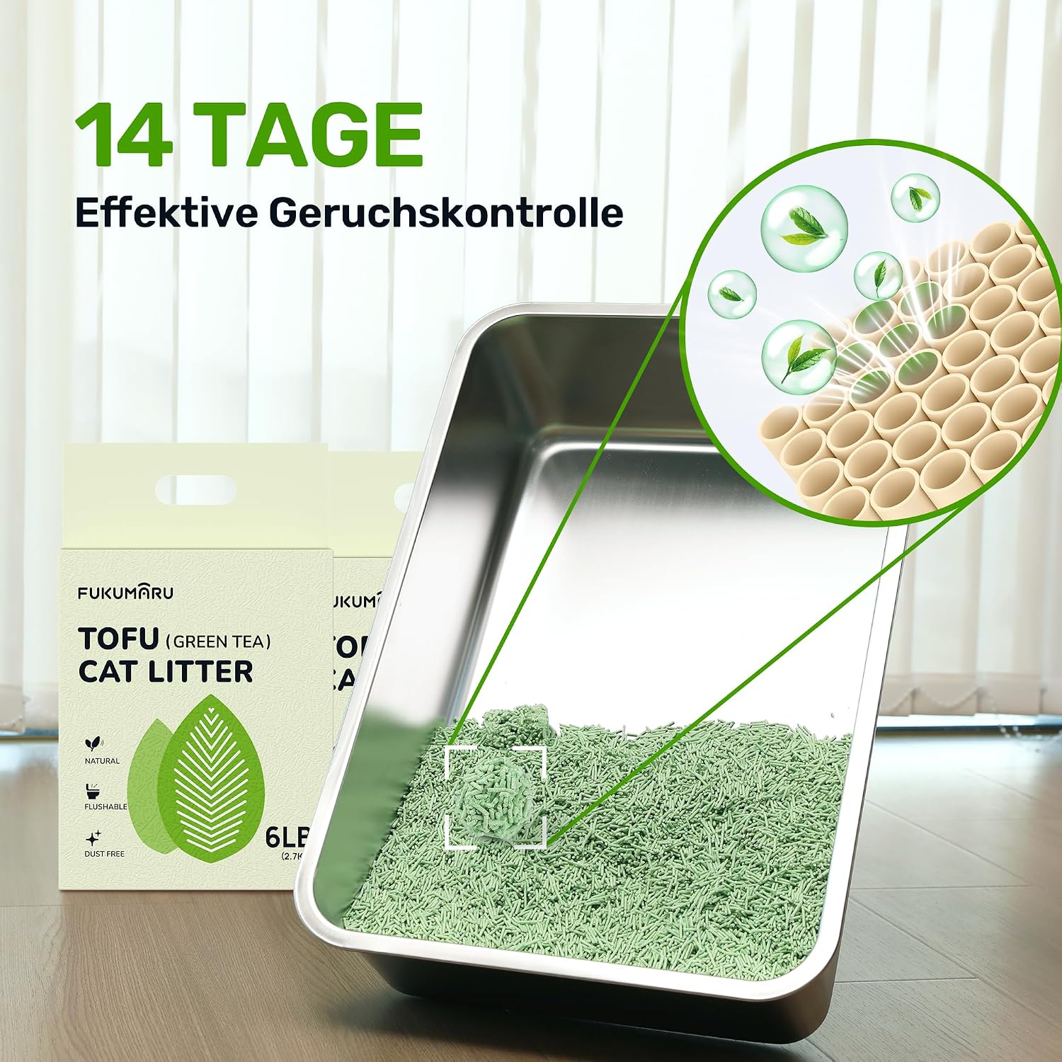 Thumbnail 6 de FUKUMARU Tofu Katzenstreu 5,4 kg – Klumpendes Streu mit grünem Tee Duft, staubfrei & spülbar