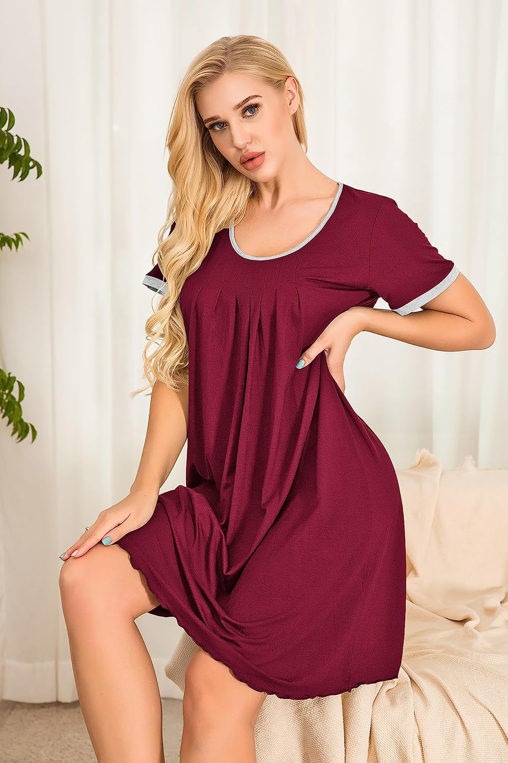Detalle de Ekouaer Donna camicia da notte estiva/pigiama taglie forti con manica corta e scollo tondo S-3XL
