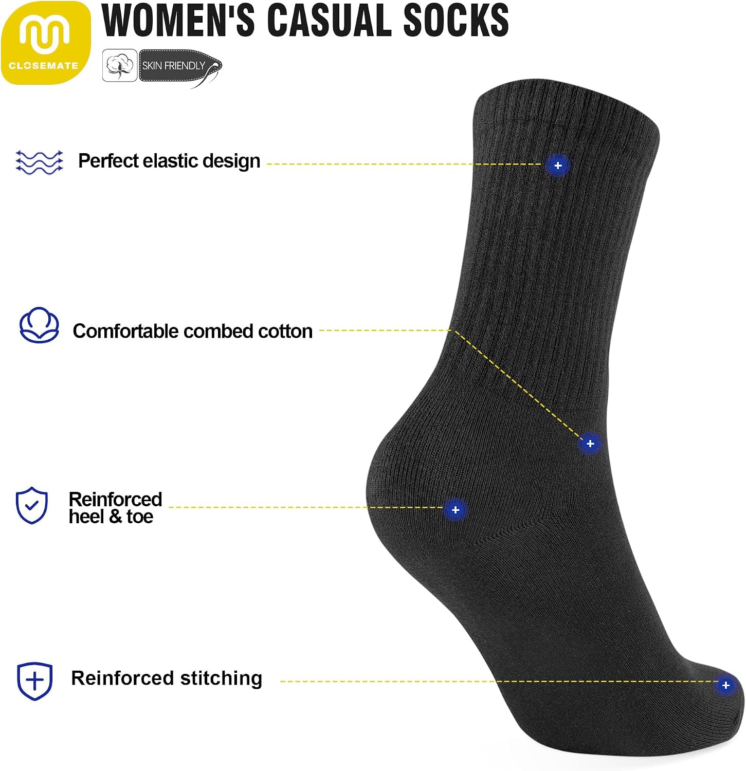 Detalle 2 de CLOSEMATE Calzini Donna 5 Paia 85% Cotone