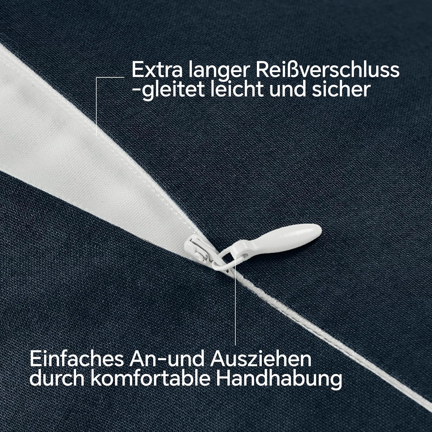 Thumbnail 4 de BEDELITE Kissenbezug 80x80 Baumwolle Blau – 2er Set mit extra langem Reißverschluss, Dunkelblau