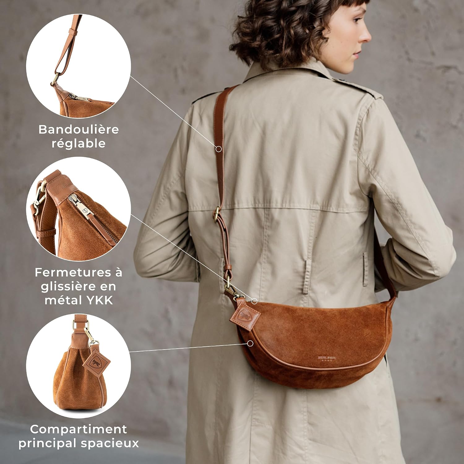 Detalle de Berliner Bags Sac à main porté épaule femme Luna en suède