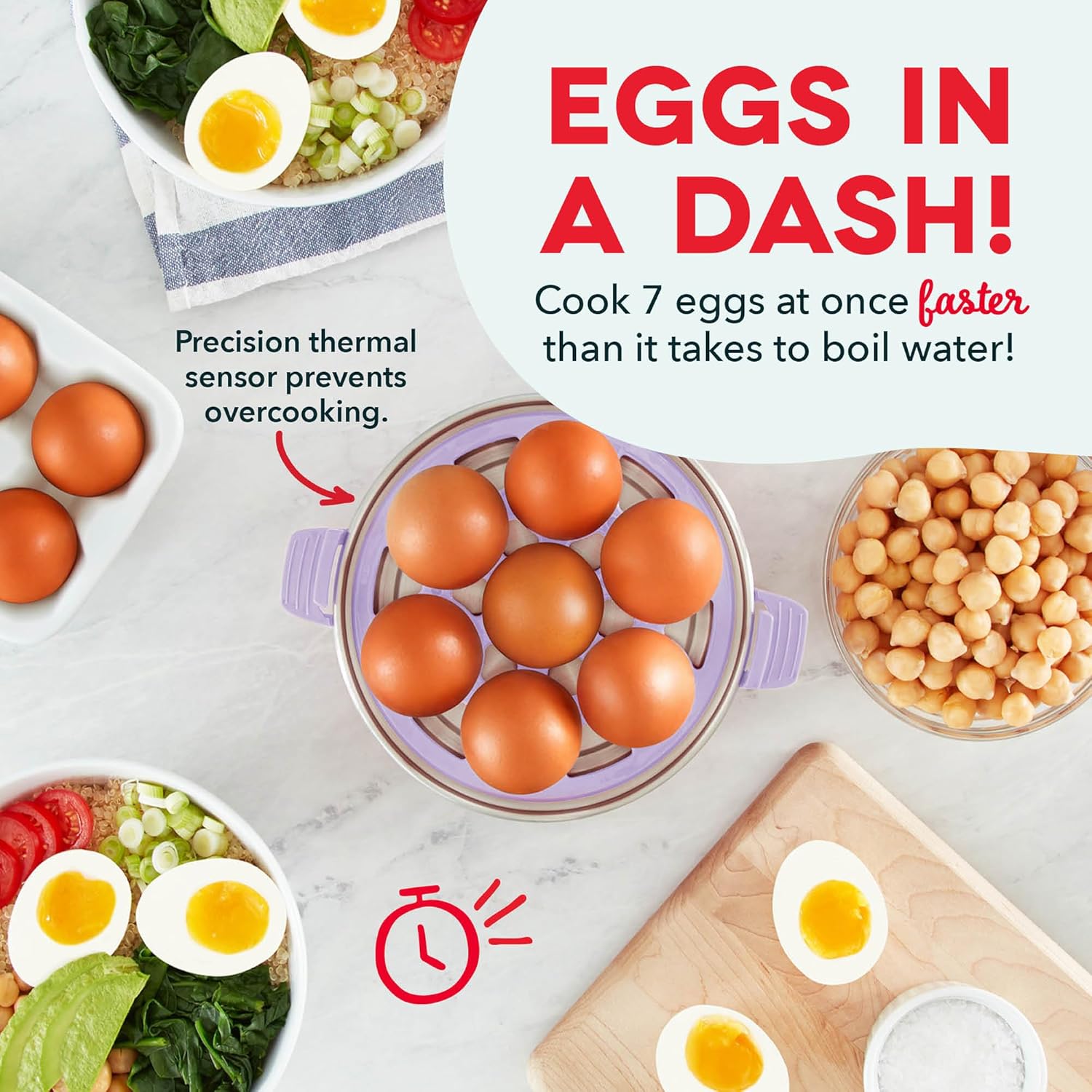 Thumbnail 1 de Dash Rapid Egg Cooker (Lavender) — Boiler, Poacher & Steamer for Up to 7 Eggs