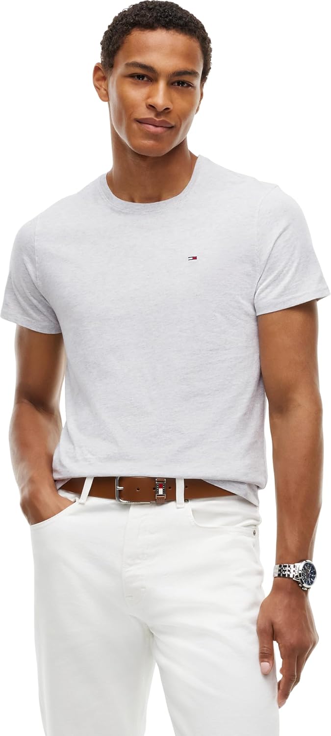Detalle de Tommy Jeans TJM Original - Camiseta de Manga Corta Ajustada para Hombre, Gris Ice Grey Heather (Talla S)