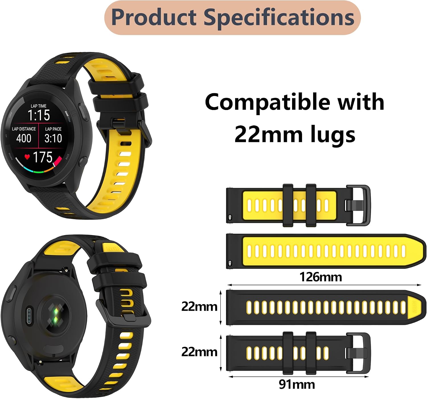 Detalle de MELEJIA Silicone Strap for 18–22mm Lug