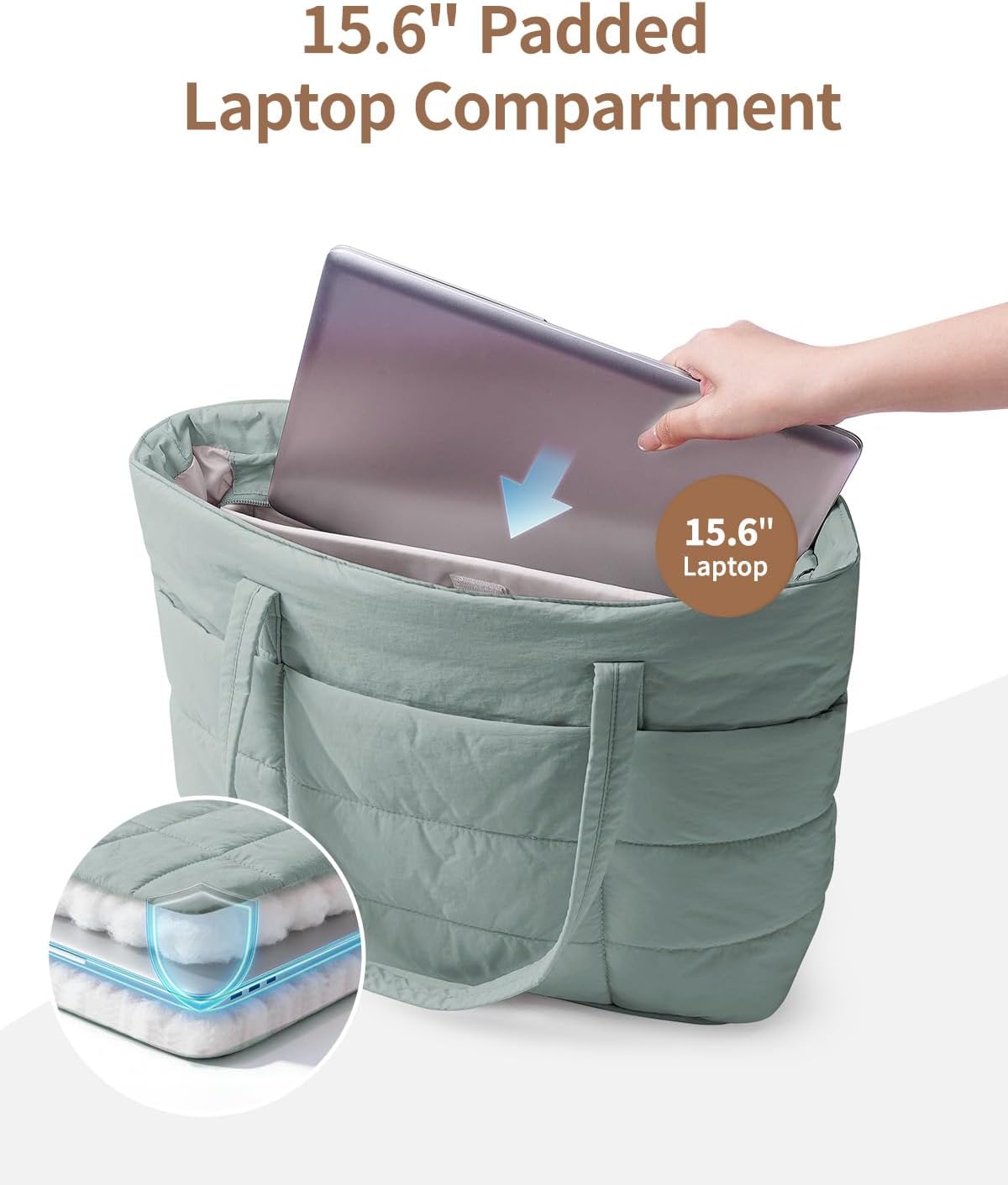 Thumbnail 6 de Narwey Quilted Puffer Tote Bag for Women with 15.6" Laptop Sleeve and Elastic Cup Holder