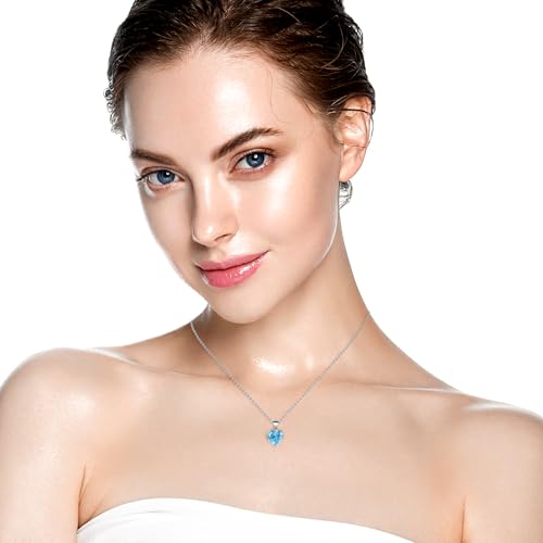 Detalle 2 de Heart Pendant Necklace for Women with Blue Aquamarine Crystal – Sterling Silver Chain