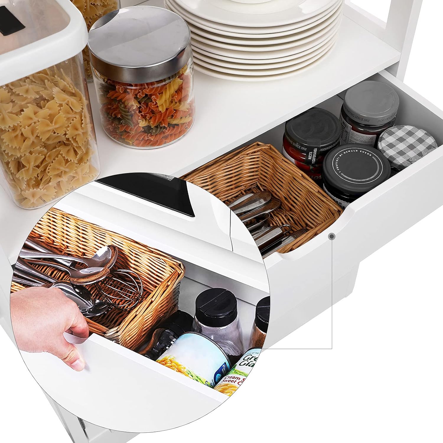 Thumbnail 4 de VASAGLE BBC67WT Tall Storage Cabinet, White, with 3 Shelves, Drawer and Cupboard