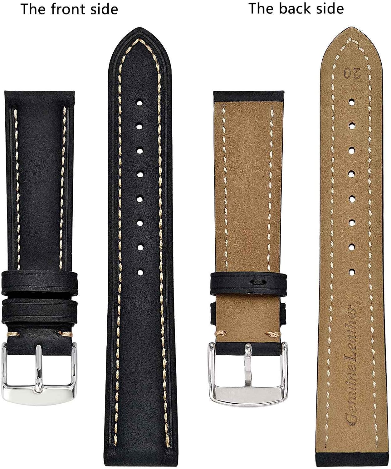 Detalle de BISONSTRAP Uhrenarmband aus Vintage-Leder als Ersatzband (14–24 mm Bandbreite)