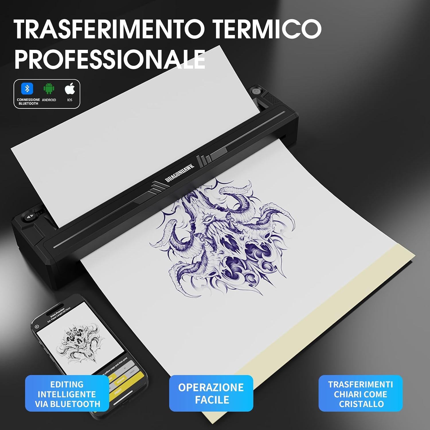 Detalle de Dragonhawk A4 stampante termica per trasferelli tatuaggi portatile wireless