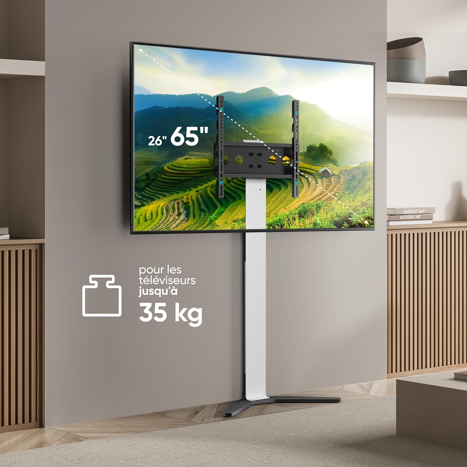 Thumbnail 2 de ONKRON TS1140-W : support TV universel sur pied 26 à 65 pouces, hauteur réglable et sans perçage