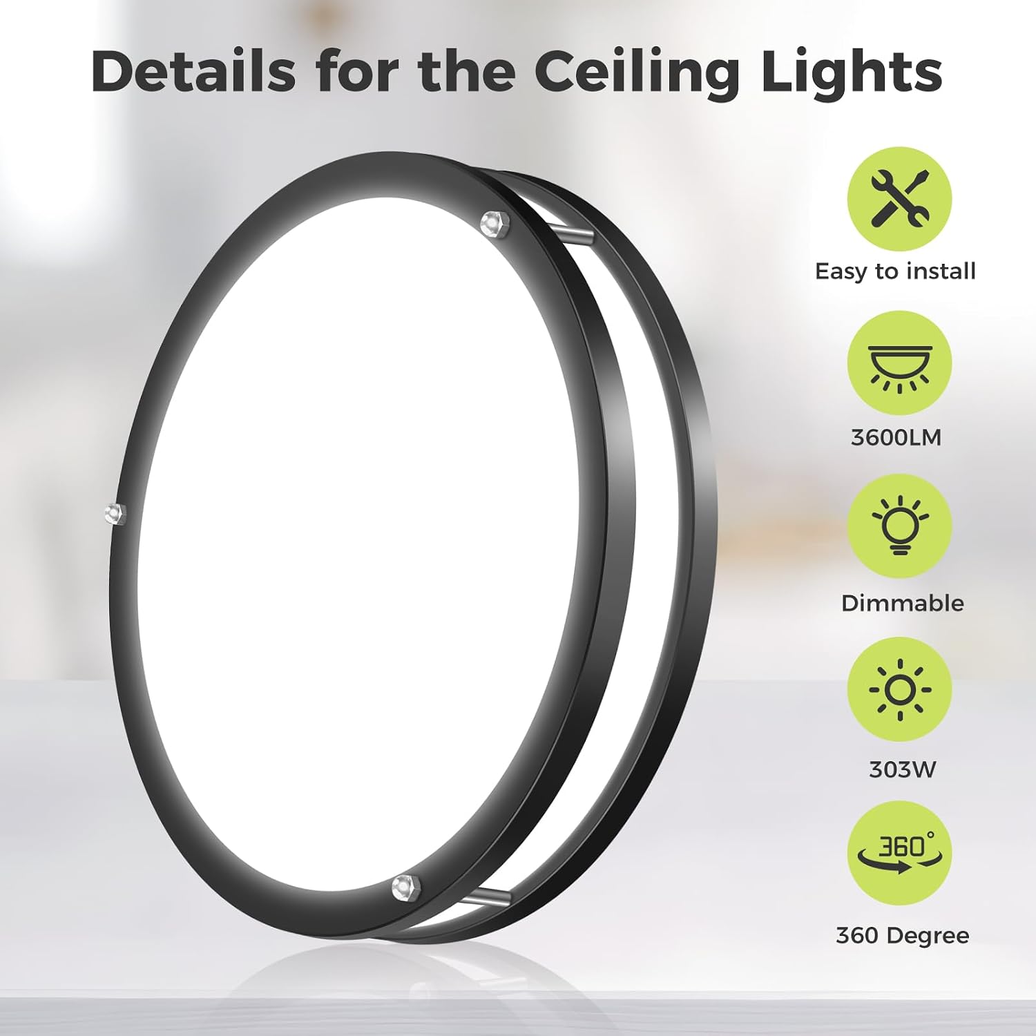 Thumbnail 4 de hepside 16-Inch 30W LED Flush Mount Ceiling Light, Black, 5 CCT, Dimmable