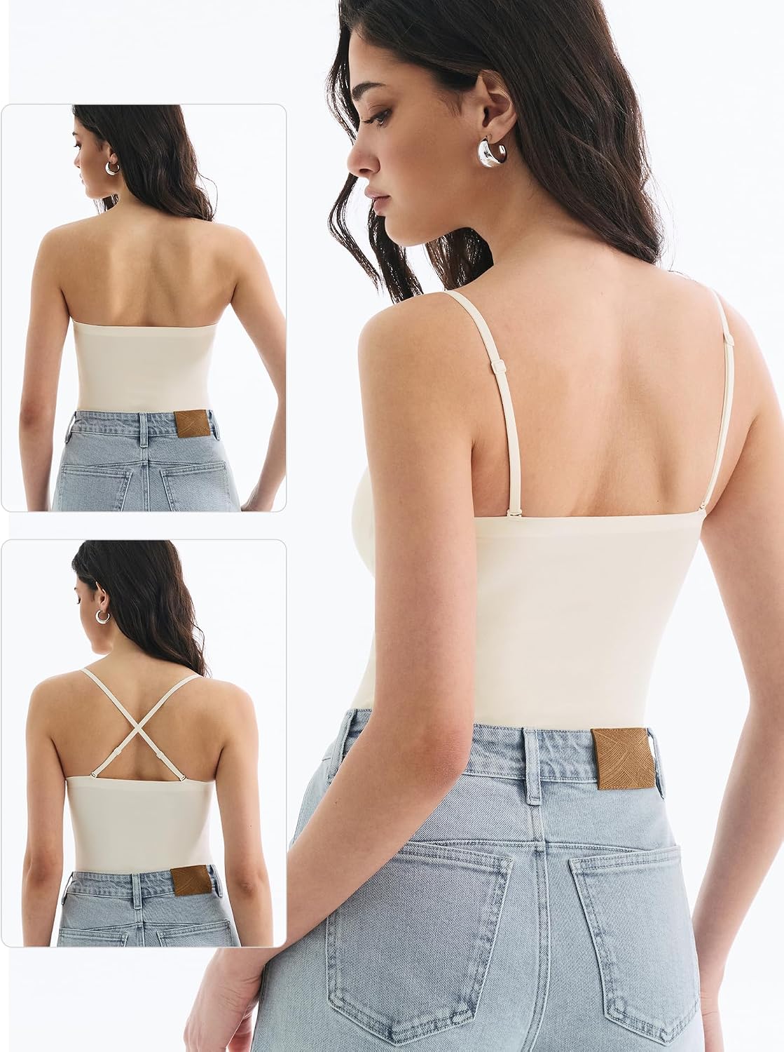 Detalle de Lehoba Built-in Bra Tank Tops for Women — Double-Lined Padded Cami with Removable Straps