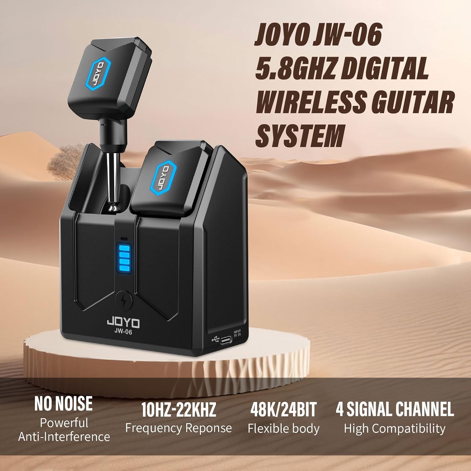 Detalle 2 de JOYO JW-06 5.8GHz Wireless Guitar System with Charging Case, 4 Channels