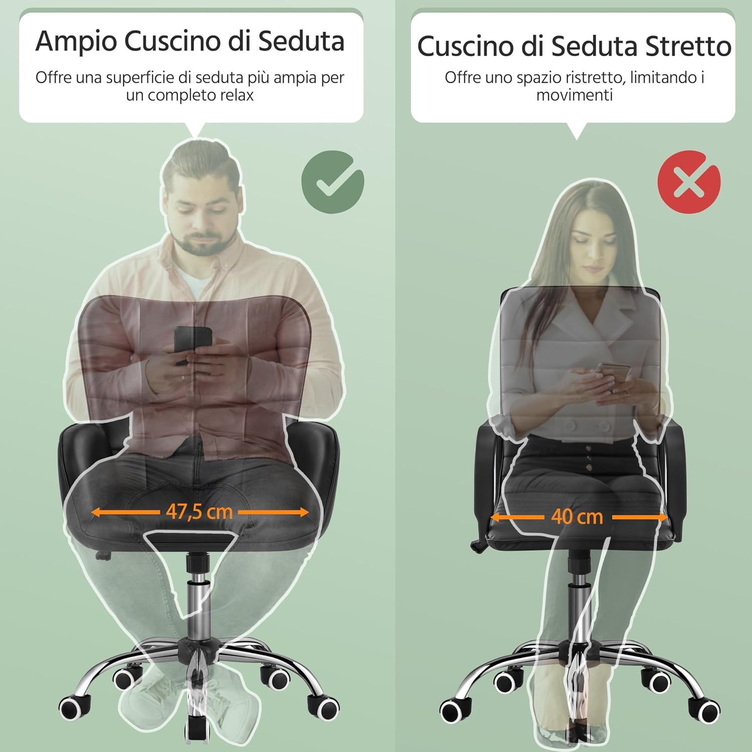 Detalle 2 de Yaheetech Sedia/Poltroncina da Ufficio con rotelle, girevole e reclinabile, altezza regolabile, in similpelle nera