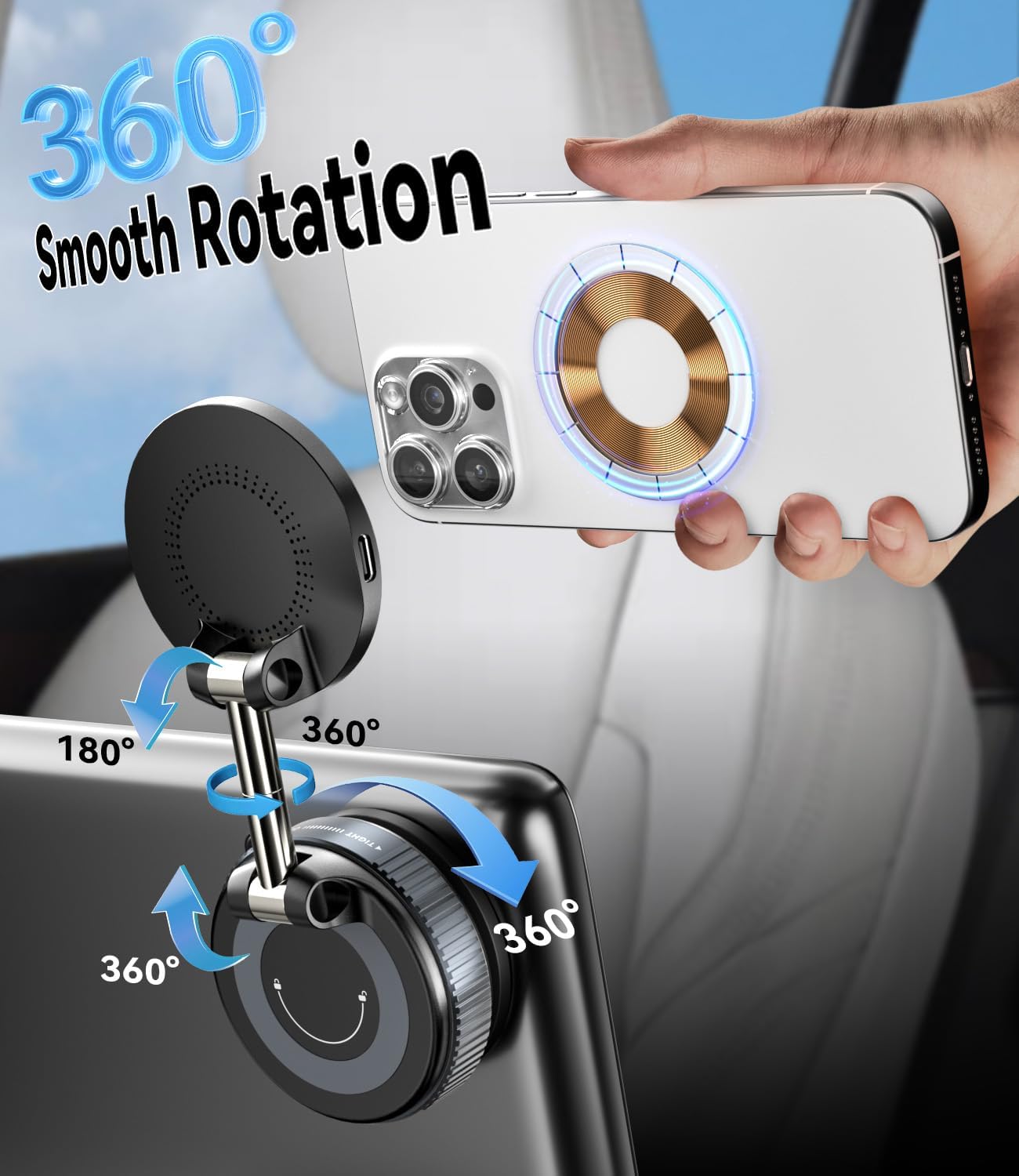 Thumbnail 4 de ALAFLY 15W MagSafe Car Mount Charger with Vacuum Suction – 360° Adjustable iPhone Holder