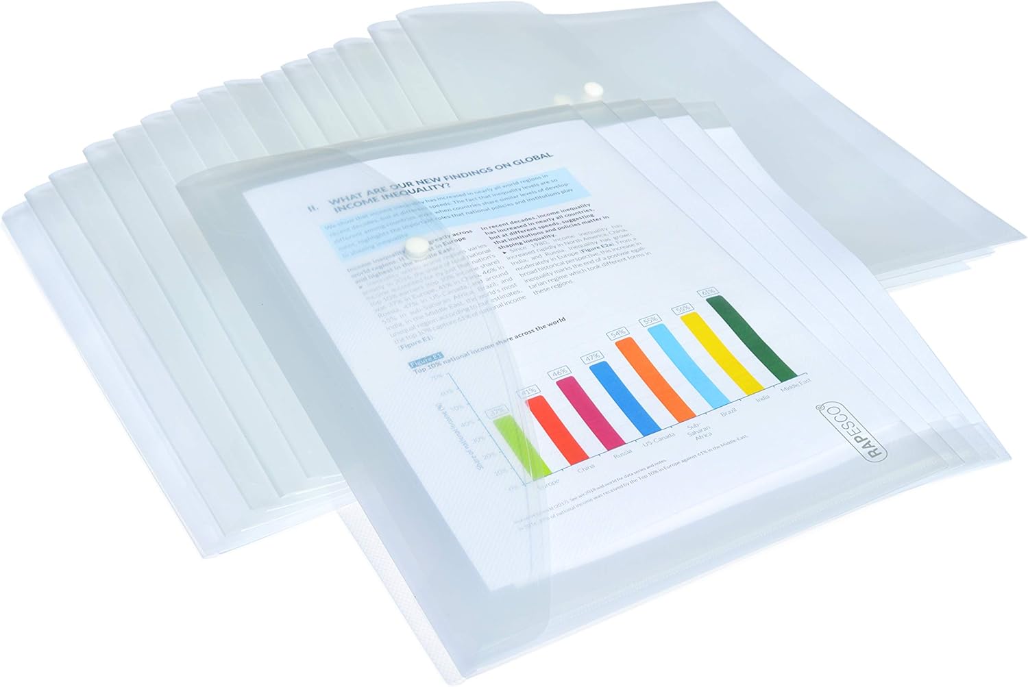 Detalle de Rapesco 1496 ECO Pochette à Bouton Pression Recyclé, A4+, Transparent – Lot de 20