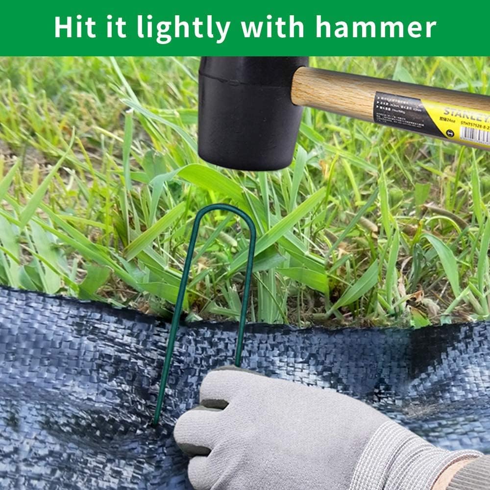 Detalle de OUNUO 100 Picchetti Giardino per Telo Pacciamatura – Zincato, 150x25 mm, Ø3 mm – Verde