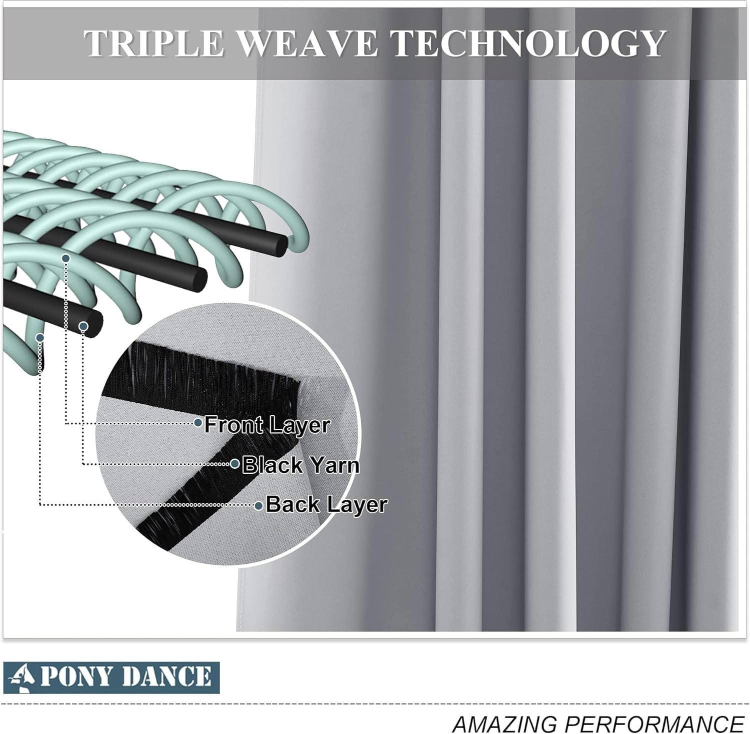 Thumbnail 5 de PONY DANCE Large Thermal Blackout Curtain (Silver Grey) with Eyelets